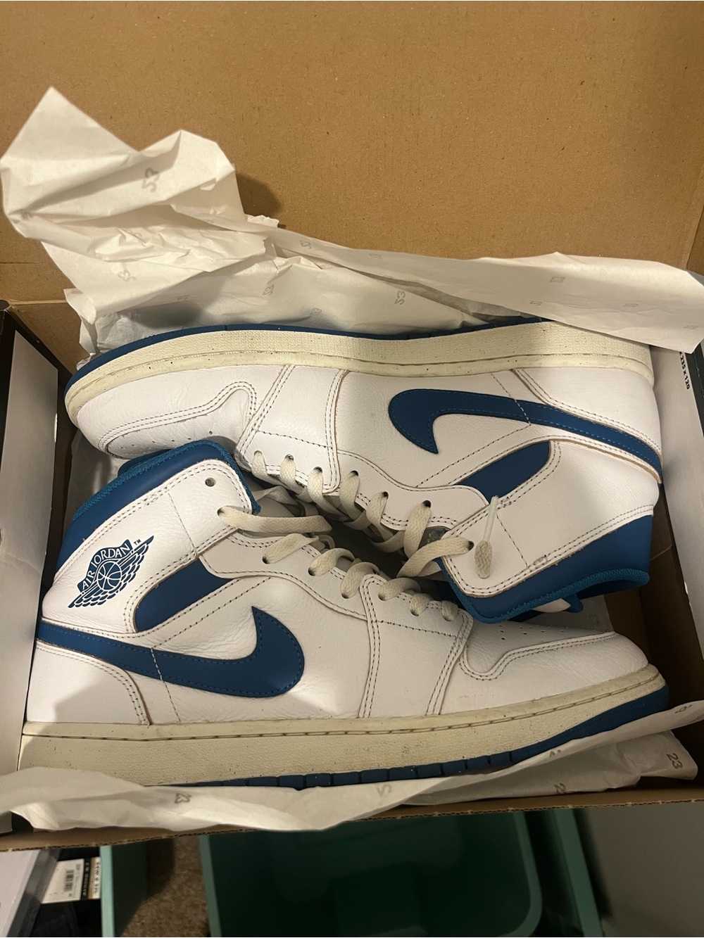 Jordan 1 White and Blue High-Top Sneakers